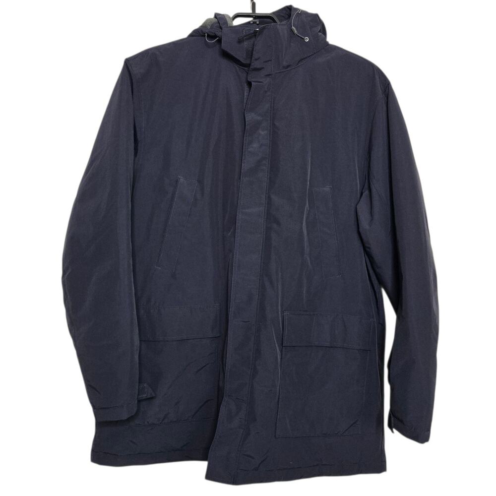 Mens Lands End Squall Parka Size XL Navy Blue Rain Nylon Fleece Lined